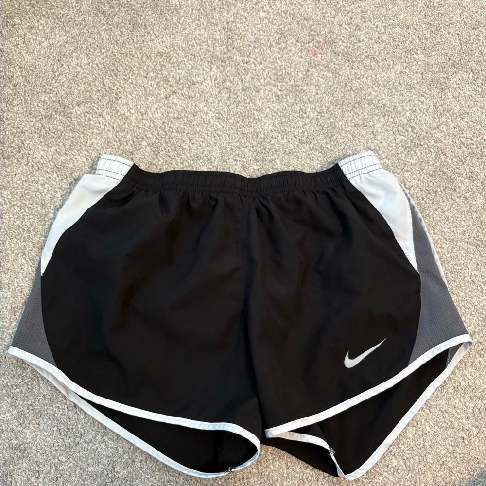 Nike Black and Gray Athletic Shorts with Curved Hem